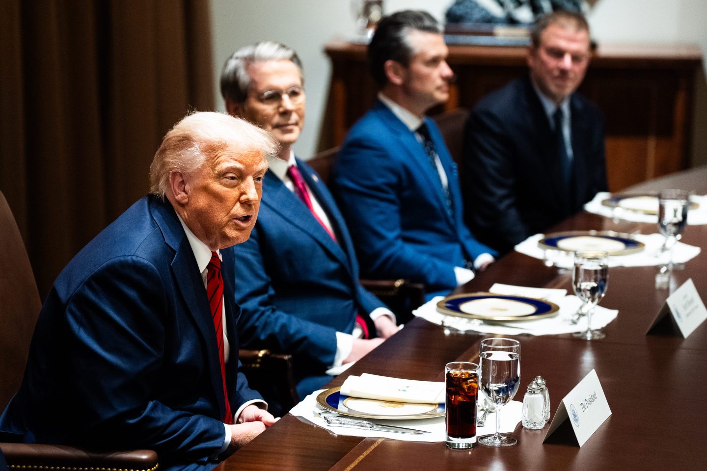 WASHINGTON, DC  April 17, 2025:

US President Donald Trump answer questions from the press during a Bilateral Lunch with the Prime Minister of Italy Giorgia Meloni in the Cabinet Room of the White House on Thursday April 17, 2025.

(Photo by Demetrius Freeman/The Washington Post via Getty Images)